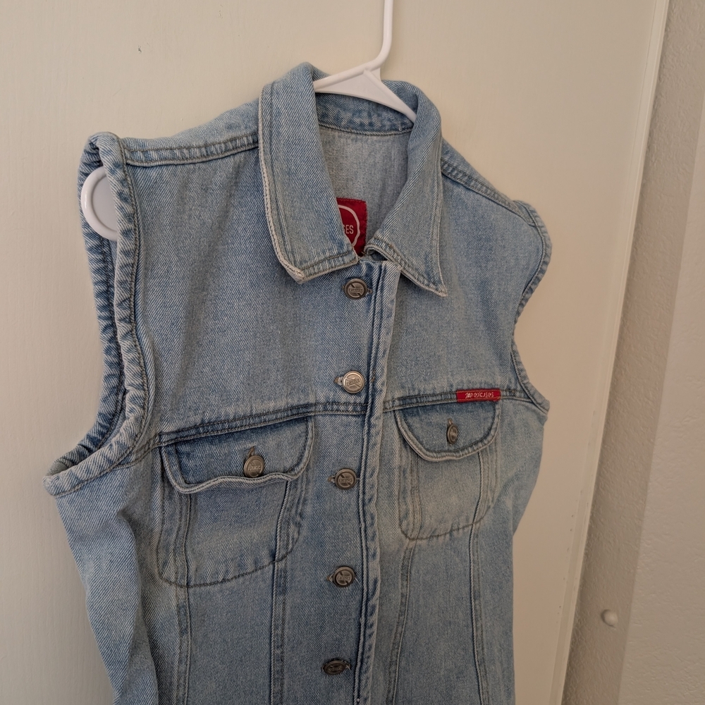 Vintage No Excuses Womens Medium 100% Cotton Denim Vest Coastal Cowgirl Western - Picture 4 of 6